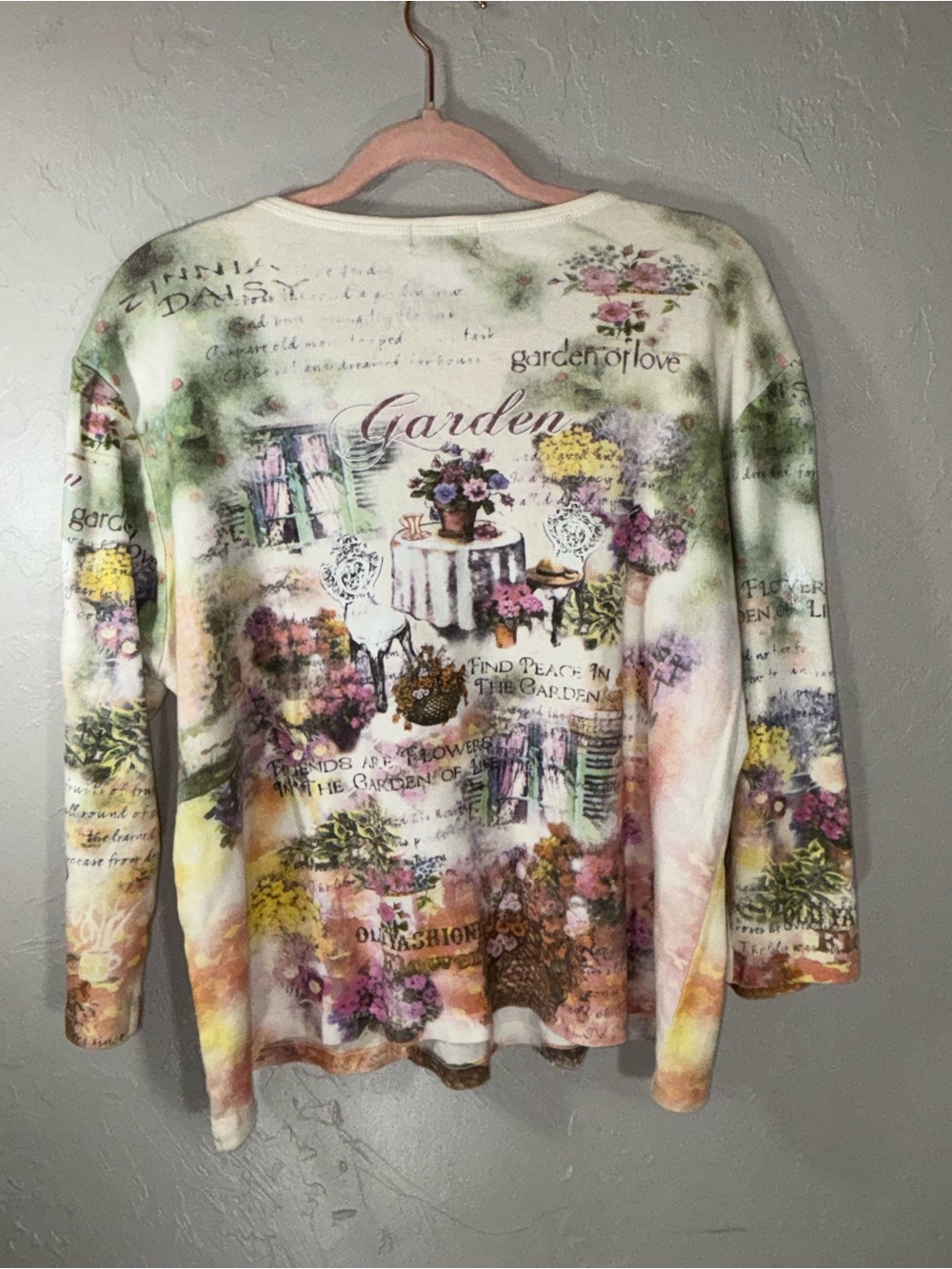 Women's Floral Garden Print Long-Sleeve Blouse - Cream Multicolor - Picture 11 of 12